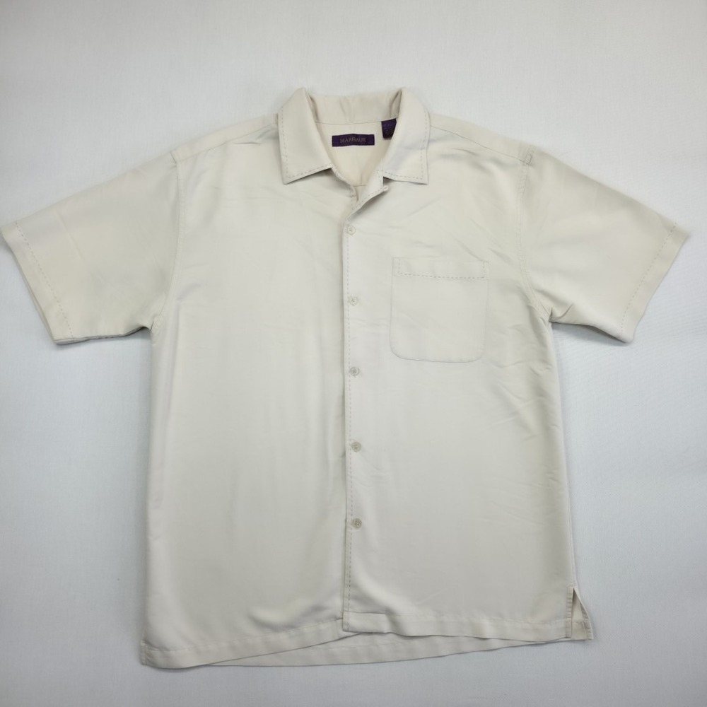 Margaux Short Sleeve Button Down Shirt Women's L Beige Blouse Lightweight‎ Top